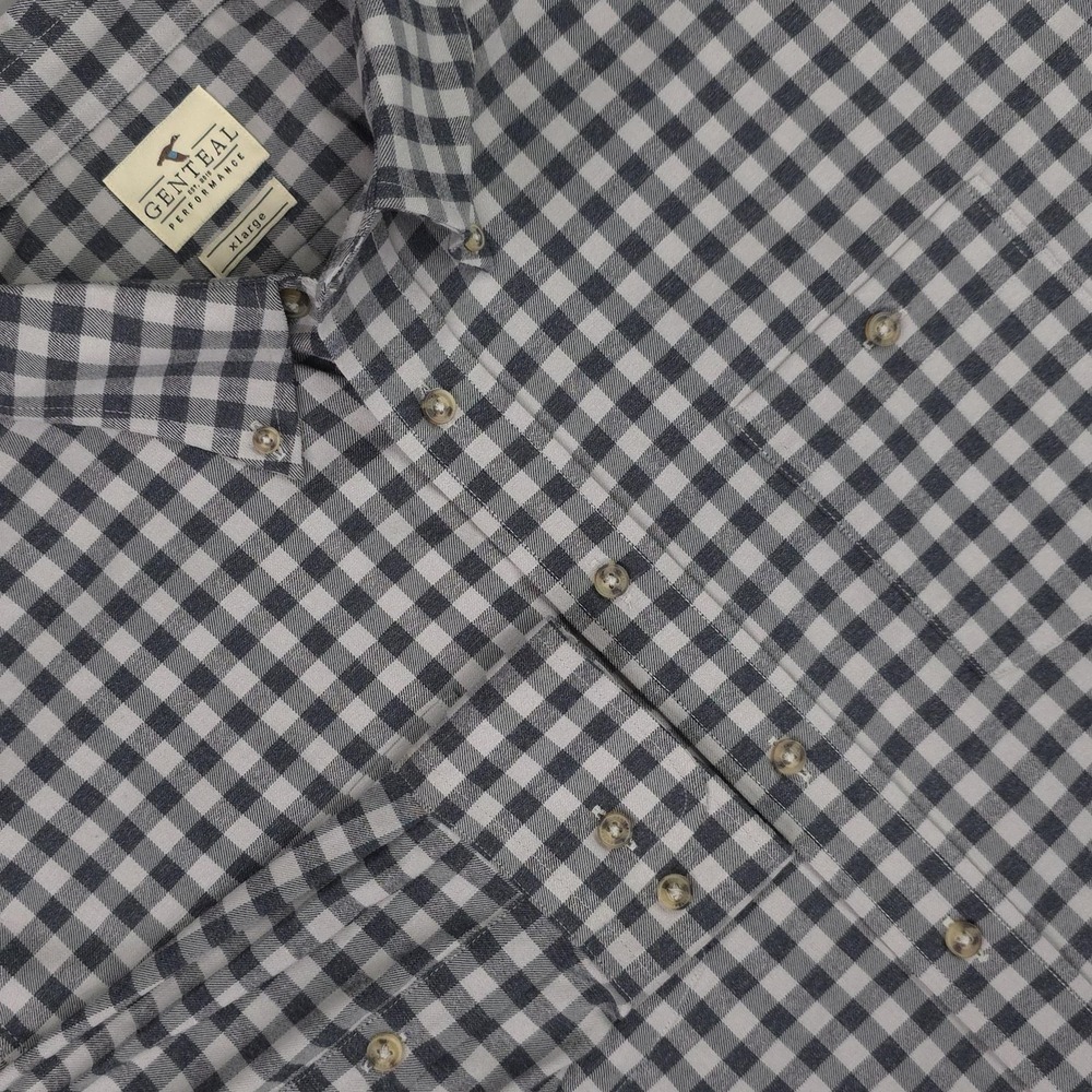 Genteal Shirt Mens XL Gray Check Performance Long Sleeve Button Down Casual
